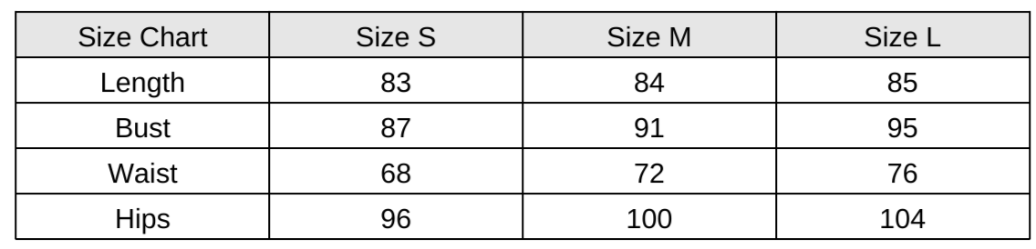 Midnight Gold size guide